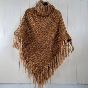 Cream Brown Cable Knit Poncho